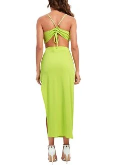 Women's Two Piece Dress Set Casual Dress Skirt Set Daily Holiday Sexy Casual Backless Drawstring Long Dress Maxi Dress Halter Neck Sleeveless Plain Slim Purple Orange Green Summer S M L -HANA Luxury Wear Shop mmanio1694426843256