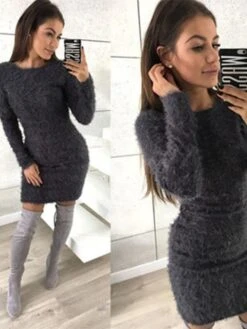 Women‘s Sweater Dress Winter Dress Mini Dress Light Blue Black Red Long Sleeve Pure Color Modern Style Fall Winter Autumn Crew Neck Sexy Winter Dress Fall Dress 2022 S M L XL 2XL 3XL -HANA Luxury Wear Shop mmdwjg1635238895195