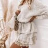 Women‘s Sweater Dress Winter Dress Knit Dress Mini Dress Beige Long Sleeve Floral With Belt Fall Winter Autumn V Neck Stylish Winter Dress Fall Dress 2023 S M L XL XXL 3XL