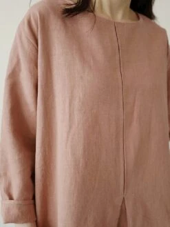 Women's Casual Dress Cotton Linen Dress Maxi Long Dress Linen / Cotton Blend Basic Classic Outdoor Daily Vacation Crew Neck Pocket Split 3/4 Length Sleeve Spring Fall Autumn 2023 Loose Fit Red Apricot -HANA Luxury Wear Shop mmsnxv1692872462992