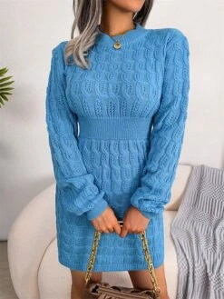 Women's Sweater Dress Jumper Dress Casual Dress Mini Dress Active Plain Outdoor Casual Holiday Vacation Crew Neck Long Sleeve 2023 Regular Fit Black White Blue S M L -HANA Luxury Wear Shop moqwvx1697537847927