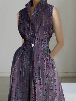 Women's Shirt Dress Casual Dress Swing Dress Maxi Long Dress Outdoor Office Daily Polyester Fashion Modern Shirt Collar Button Pocket Sleeveless Summer Spring 2023 Loose Fit Purple Green Graphic S M -HANA Luxury Wear Shop mpztcu1690772994551