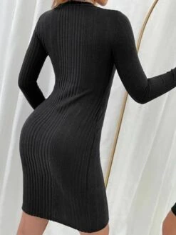 Women's Sweater Dress Winter Dress Jumper Dress Midi Dress Ribbed Daily Date Weekend Active Fashion Crew Neck Long Sleeve 2023 Slim Black Light Grey Color S M L XL XXL Size -HANA Luxury Wear Shop mqjbhd1692863726637