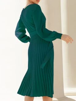 Women‘s Sweater Dress Winter Dress Bodycon Knee Length Dress Black Dark Green Khaki Long Sleeve Pure Color Lace Up Fall Winter Autumn Crew Neck Elegant Winter Dress Fall Dress 2023 S M L XL XXL -HANA Luxury Wear Shop mrhgit1657786349775