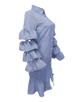 Women's Shirt Dress Sheath Dress Midi Dress Winter Dress Daily Vacation Polyester Cotton Blend Fashion Casual Shirt Collar Lace Up Ruched Long Sleeve Summer Spring Fall 2022 Regular Fit Red Light Blue -HANA Luxury Wear Shop msqgqi1634352967889