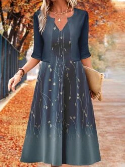 Women's Two Piece Dress Set Casual Dress Swing Dress Outdoor Daily Fashion Elegant Print Midi Dress V Neck Half Sleeve Floral Ombre Regular Fit Blue Purple Green Fall Winter S M L XL XXL -HANA Luxury Wear Shop mukqwo1697782648737