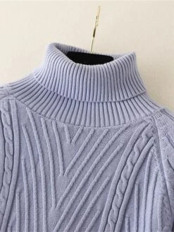 Women's Sweater Dress Jumper Dress Winter Dress Mini Dress Warm Plain Outdoor Daily Vacation Going Out Turtleneck Long Sleeve Ruffle 2023 Slim Black Blue Apricot One Size -HANA Luxury Wear Shop mulvgc1697711284199