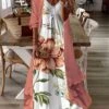 Women's Casual Dress Dress Set Two Piece Dress Long Dress Maxi Dress Light Green Pink Purple Long Sleeve Flower Print Summer Spring V Neck Fashion Loose Fit 2023 S M L XL XXL 3XL