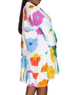 Women's Shirt Dress Casual Dress Mini Dress Outdoor Daily Polyester Basic Classic V Neck Button Print 3/4 Length Sleeve Spring Fall Winter 2023 Loose Fit Black White Green Flower S M L XL 2XL -HANA Luxury Wear Shop mwtqyl1694576741426