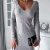 Women's Sweater Dress Winter Dress Jumper Dress Mini Dress Fashion Pure Color Outdoor Daily Vacation Going Out U Neck Long Sleeve Patchwork 2023 Regular Fit Black Khaki Beige S M L XL XXL -HANA Luxury Wear Shop mxktsb1697526941495