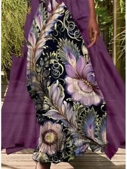 Women's Dress Set Two Piece Dress A Line Dress Long Dress Maxi Dress Blue Purple Short Sleeve Floral Ruched Summer Spring Crew Neck Elegant 2023 S M L XL XXL 3XL 4XL 5XL -HANA Luxury Wear Shop mycfki1672367075253