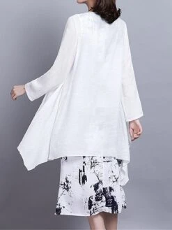 Women's Two Piece Dress Set Casual Dress Cotton Linen Dress Daily Holiday Fashion Streetwear Pocket Drawstring Midi Dress Crew Neck Long Sleeve Painting Print Loose Fit Black Dark Blue Fall Winter M -HANA Luxury Wear Shop mydzyk1694068675583