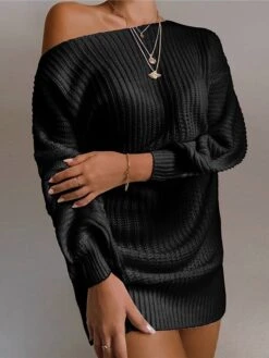 Women‘s Sweater Dress Winter Dress Black Wine Khaki White Long Sleeve Backless Winter Fall Off Shoulder Hot Casual Fit S M L XL Cotton -HANA Luxury Wear Shop mzbqua1610095930404