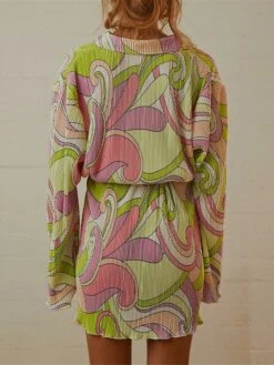 Women's Shirt Dress Casual Dress Mini Dress Outdoor Daily Vacation Polyester Fashion Modern Shirt Collar Lace Up Button Long Sleeve Spring Fall 2023 Loose Fit ArmyGreen Black Dark Pink Floral Pure -HANA Luxury Wear Shop mzrljv1693226793142