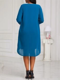 Women's Two Piece Dress Set Party Dress Lace Dress Party Wedding Guest Fashion Elegant Lace Patchwork Midi Dress V Neck 3/4 Length Sleeve Plain Regular Fit Blue Fall Winter S M L XL XXL -HANA Luxury Wear Shop naeatt1696604829274