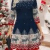 Women‘s Christmas Sweater Dress Jumper Dress Winter Dress Warm Christmas Tree Deer Outdoor Christmas Daily Holiday Crew Neck Long Sleeve 2023 Regular Fit Royal Blue Blue Gold S M L XL -HANA Luxury Wear Shop naxull1695620989740