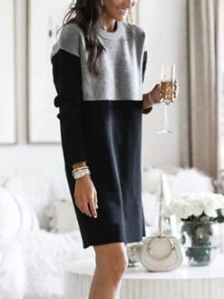 Women‘s Sweater Dress Winter Dress Wine Army Green Dusty Blue Brown Black Long Sleeve Color Block Patchwork Winter Fall Crew Neck Turtleneck Casual S M L XL XXL 3XL Cotton -HANA Luxury Wear Shop ncbzbj1630305238413