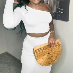 Women's Dress Set Two Piece Dress Skirt Set Long Dress Maxi Dress Black White Pink Long Sleeve Pure Color Cold Shoulder Summer Spring One Shoulder Stylish Winter Dress Fall Dress 2023 S M L -HANA Luxury Wear Shop ndoirr1640164793224