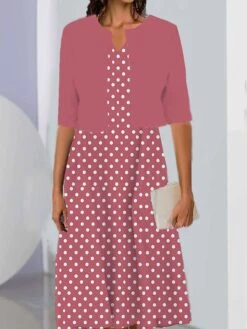 Women's Two Piece Dress Set Casual Dress Print Dress Outdoor Daily Fashion Elegant Print Midi Dress V Neck Half Sleeve Polka Dot Regular Fit Black Pink Wine Summer Spring S M L XL XXL -HANA Luxury Wear Shop ndqtmc1689736214214