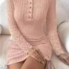 Women's Sweater Dress Jumper Dress Casual Dress Mini Dress Fashion Plain Outdoor Casual Daily Going Out Crew Neck Long Sleeve Ruched Button 2023 Slim Pink S M L XL XXL 3XL -HANA Luxury Wear Shop neidec1694427574699