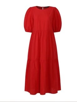Women's Casual Dress Cotton Linen Dress Swing Dress Maxi Long Dress Cotton Blend Basic Casual Outdoor Daily Holiday Crew Neck Ruched Pocket Half Sleeve Summer Spring 2023 Loose Fit Black White Red -HANA Luxury Wear Shop nepipj1657768774884