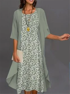 Women's Two Piece Dress Set Casual Dress Print Dress Outdoor Daily Fashion Elegant Print Midi Dress Crew Neck 3/4 Length Sleeve Floral Geometric Loose Fit Black Royal Blue Blue Summer Spring S M L XL -HANA Luxury Wear Shop nfsdot1688725813541