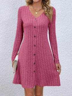 Women's Sweater Dress Winter Dress Jumper Dress Mini Dress Button Outdoor Daily Going Out Fashion Modern V Neck Long Sleeve 2023 Regular Fit Black Light Green Fuchsia Color S M L XL XXL Size -HANA Luxury Wear Shop ngfnvp1693482424229