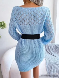 Women's Sweater Dress Winter Dress Jumper Dress Mini Dress Hollow Out Daily Date Going Out Active Fashion Off Shoulder Long Sleeve 2023 Loose Fit White Pink Blue Color S M L Size -HANA Luxury Wear Shop nhaitd1692863463296
