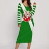 Women's Christmas Dress Sweater Dress Jumper Dress Midi Dress Ugly Stripe Deer Outdoor Christmas Daily Holiday V Neck Long Sleeve 2023 Regular Fit Wine Green S M L XL XXL 3XL
