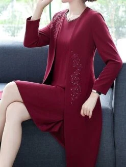 Women's Two Piece Dress Set Casual Dress Print Dress Home Daily Fashion Streetwear Print Midi Dress V Neck Long Sleeve Floral Regular Fit Red Navy Blue Blue Fall Winter L XL XXL 3XL 4XL -HANA Luxury Wear Shop nmiyvq1697524580255