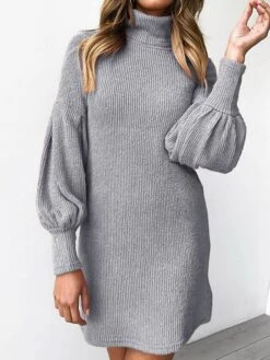 Women's Sweater Dress Jumper Dress Casual Dress Mini Dress Warm Plain Outdoor Casual Daily Holiday Turtleneck Long Sleeve 2023 Regular Fit Black Yellow Pink S M L XL XXL 3XL -HANA Luxury Wear Shop nmtxyh1694426951556