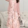 Women's Two Piece Dress Set Print Dress Outdoor Daily Modern Casual Lace Up Ruched Midi Dress V Neck Long Sleeve Floral Regular Fit Black Pink Blue Summer Spring M L XL XXL XXXL