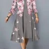 Women's Plus Size Two Piece Dress Set Casual Dress Swing Dress Outdoor Office Fashion Streetwear Print Midi Dress Crew Neck 3/4 Length Sleeve Floral Regular Fit White Pink Dark Pink Fall Winter L XL