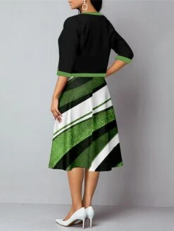 Women's Two Piece Dress Set Casual Dress Tank Dress Outdoor Daily Fashion Streetwear Pocket Print Midi Dress V Neck 3/4 Length Sleeve Floral Geometric Regular Fit Yellow Green Summer Spring S M L XL -HANA Luxury Wear Shop npchky1689837570324