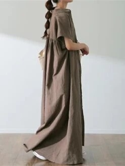 Women's Shirt Dress Casual Dress Swing Dress Maxi Long Dress Outdoor Daily Date Polyester Fashion Modern Shirt Collar Button Short Sleeve Fall 2023 Loose Fit ArmyGreen Blue Brown Plain S M L XL -HANA Luxury Wear Shop nrdwbc1693451927262