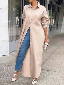 Women's Shirt Dress Casual Dress Shift Dress Maxi Long Dress Outdoor Daily Vacation Polyester Fashion Modern Shirt Collar Button Split Long Sleeve Summer Spring Fall 2023 Loose Fit White Blue Green -HANA Luxury Wear Shop ntdlae1689847495682