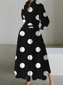 Women's Shirt Dress Casual Dress Swing Dress Maxi Long Dress Outdoor Office Daily Polyester Fashion Modern Shirt Collar Button Pocket Long Sleeve Spring Fall Winter 2023 Loose Fit Black White Pink -HANA Luxury Wear Shop ntsese1691048825717