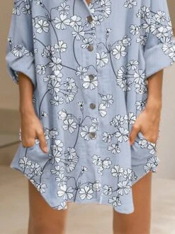 Women's Shirt Dress Casual Dress Shift Dress Mini Dress Outdoor Daily Vacation Polyester Fashion Casual Stand Collar Button Pocket Long Sleeve Fall 2023 Regular Fit Blue Floral S M L XL 2XL -HANA Luxury Wear Shop nvbrva1693390904953