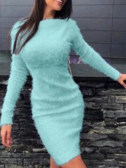 Women‘s Sweater Dress Winter Dress Sheath Dress Pink Khaki Light Blue Gray White Long Sleeve Pure Color Winter Fall Crew Neck Boho Casual S M L XL XXL 3XL -HANA Luxury Wear Shop nvdt1608620024882