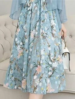 Women's Two Piece Dress Set Print Dress Outdoor Daily Modern Casual Lace Up Ruched Midi Dress V Neck Long Sleeve Floral Regular Fit Black Pink Blue Summer Spring M L XL XXL XXXL -HANA Luxury Wear Shop nvyihf1678430836783