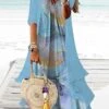 Women's Two Piece Dress Set Casual Dress Print Dress Daily Holiday Fashion Casual Print Maxi Dress V Neck Half Sleeve Marble Print Regular Fit Blue Summer Spring S M L XL XXL -HANA Luxury Wear Shop nwaiyn1679467281816
