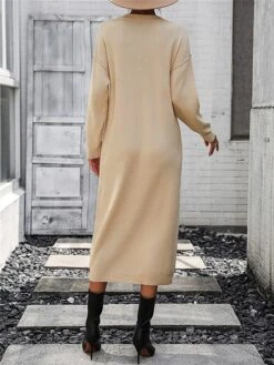 Women's Sweater Dress Winter Dress Jumper Dress Midi Dress Button Daily Date Going Out Fashion Basic Crew Neck Long Sleeve 2023 Loose Fit Black White Purple Color S M L XL Size -HANA Luxury Wear Shop nwkklg1691991582484