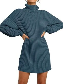 Women's Sweater Dress Winter Dress Jumper Dress Mini Dress Patchwork Outdoor Street Daily Fashion Streetwear Turtleneck Long Sleeve 2023 Loose Fit Black Pink Wine Color S M L XL XXL Size -HANA Luxury Wear Shop nwzqys1692707077253