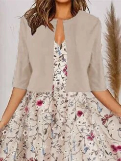 Women's Two Piece Dress Set Party Dress Chiffon Dress Party Outdoor Fashion Party Print Midi Dress V Neck Half Sleeve Floral Regular Fit Apricot Summer Spring S M L XL XXL -HANA Luxury Wear Shop nxcwcj1685010269595