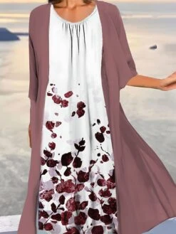 Women's Two Piece Dress Set Casual Dress Print Dress Outdoor Daily Fashion Elegant Print Midi Dress Crew Neck 3/4 Length Sleeve Floral Ombre Loose Fit Light Green Blue Purple Summer Spring S M L XL -HANA Luxury Wear Shop nymkbg1690857727417