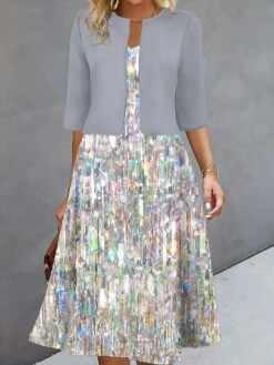 Women's Two Piece Dress Set Casual Dress Print Dress Outdoor Daily Fashion Elegant Print Midi Dress V Neck Half Sleeve Floral Geometric Regular Fit Silver Wine Navy Blue Fall Winter S M L XL XXL -HANA Luxury Wear Shop obiucd1693278303939