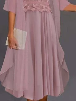 Women's Two Piece Dress Set Casual Dress Lace Dress Outdoor Daily Fashion Elegant Lace Embroidered Midi Dress Crew Neck 3/4 Length Sleeve Floral Regular Fit Pink Summer Spring S M L XL XXL -HANA Luxury Wear Shop ocxifs1689906284136