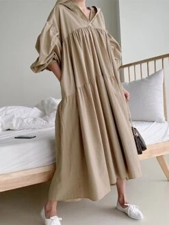 Women's Casual Dress Cotton Linen Dress Swing Dress Maxi Long Dress Linen / Cotton Blend Fashion Basic Outdoor Daily Vacation Hooded Ruched Pocket Long Sleeve Fall Winter Autumn 2023 Loose Fit Black -HANA Luxury Wear Shop ocyjeq1693553152175