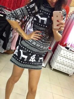Women‘s Christmas Sweater Dress Winter Dress Shift Dress Mini Dress Red Black Long Sleeve Elk Tree Snowflake Knit Print Fall Winter Crew Neck Stylish Modern 2022 S M L XL 2XL Cotton -HANA Luxury Wear Shop odhetf1663754931385