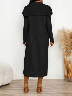 Women's Two Piece Dress Set Casual Dress Sheath Dress Home Daily Fashion Streetwear Split Midi Dress Stand Collar Long Sleeve Plain Slim Black Army Green Gray Fall Winter S M L XL XXL -HANA Luxury Wear Shop odnicu1695813709070